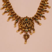 Antique Silver Peacock Necklace with Gold Beads