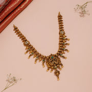 Antique Silver Peacock Necklace with Gold Beads