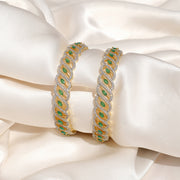 Rich Silver CZ Bangles with Emerald Accents