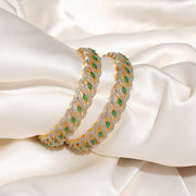 Rich Silver CZ Bangles with Emerald Accents