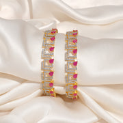 Royale Silver CZ Bangles with Pink Stone Highlights