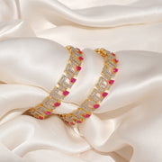 Royale Silver CZ Bangles with Pink Stone Highlights