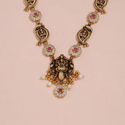 Antique Ganesha Temple Necklace with Polki Floral Motifs