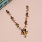 Antique Ganesha Temple Necklace with Polki Floral Motifs