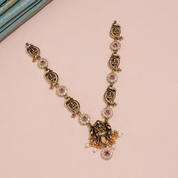 Antique Ganesha Temple Necklace with Polki Floral Motifs