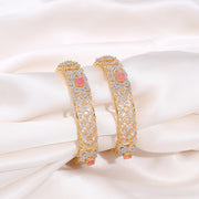 Luxurious Pink Stone and Zircon Embellished Designer Silver Bangles