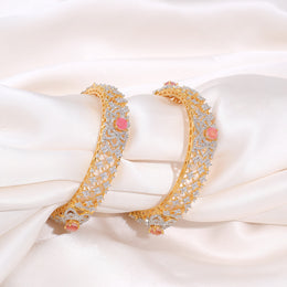 Luxurious Pink Stone and Zircon Embellished Designer Silver Bangles