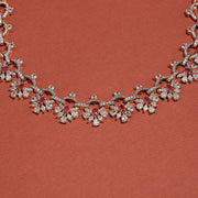 Elegant Floral Silver Necklace with Link Design and CZs
