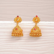Regal Silver Jhumkas with Leaf Stud and Stones