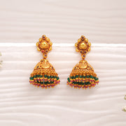 Temple Silver Jhumkas with Ruby Potas