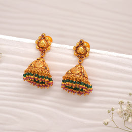 Temple Silver Jhumkas with Ruby Potas