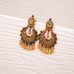 Antique Silver Chandbali with Emerlad Potas and Peacock Stud