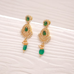 Dazzling CZ-Studded Silver Earrings with Green Stones
