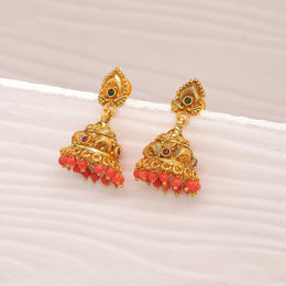 Silver Jhumkas with Coral Bead Hangings