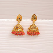 Silver Jhumkas with Coral Bead Hangings