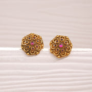 Floral Silver Studs with Ruby Potas