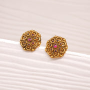 Floral Silver Studs with Ruby Potas