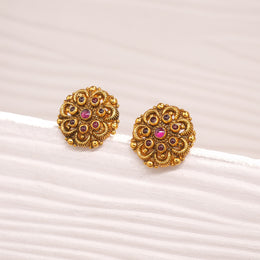 Floral Silver Studs with Ruby Potas