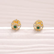 Dazzling CZ and Silver Studs with Green Stone Highlights