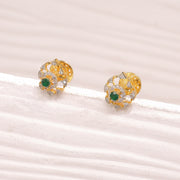 Dazzling CZ and Silver Studs with Green Stone Highlights