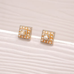 Silver Square Studs with Pearls