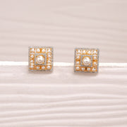 Silver Square Studs with Pearls