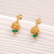 Silver and CZ Jhumkas with Green Stones