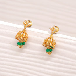 Silver and CZ Jhumkas with Green Stones