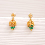 Silver and CZ Jhumkas with Green Stones