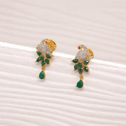 Dazzling Silver Peacock Earrings with CZs and Green Stones