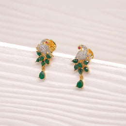 Dazzling Silver Peacock Earrings with CZs and Green Stones
