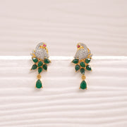 Dazzling Silver Peacock Earrings with CZs and Green Stones