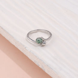 Minimalist Sterling Silver Green Crystal Solitaire Finger Ring