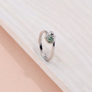 Minimalist Sterling Silver Green Crystal Solitaire Finger Ring