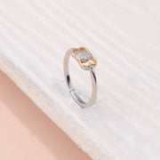 Delicate Two-Tone Heart Motif Sterling Silver Ring