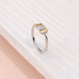 Delicate Two-Tone Heart Motif Sterling Silver Ring
