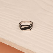 Simple Silver Ring with Black Enamel Highlight