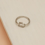 Trendy Silver CZ Musical Note Ring