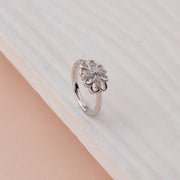 Elegant Silver Floral Filigree Ring with Sparkling CZ Accents