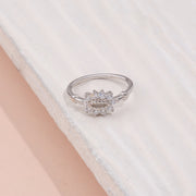 Elegant Silver Floral Cluster Ring with Sparkling CZ Stones