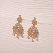 Elegant Floral Silver Earrings with Moissanite Stones and CZs