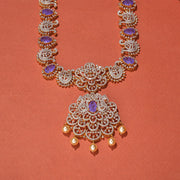 Silver Peacock Haaram with CZs, Moissanite Stones, and Pearls