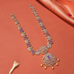 Silver Peacock Haaram with CZs, Moissanite Stones, and Pearls