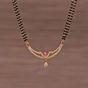 Two-Stepped Black Bead Chain with CZ Pendant
