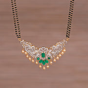 Black Bead Chain with CZ Floral Pendant and Pearls