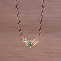 Black Bead Chain with CZ Floral Pendant and Pearls