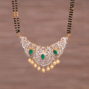 Black Bead Chain with Pearl and CZ Combination Pendant