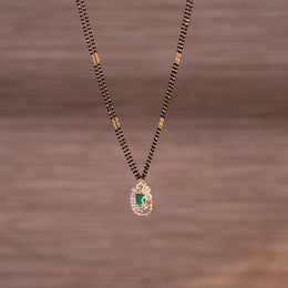 Black Bead Chain with Peacock and Green Stone Pendant