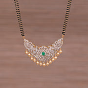 Black Bead Chain with CZ Peacock Pendant and Pearl Hangings