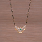 Black Bead Chain with CZ Peacock Pendant and Pearl Hangings